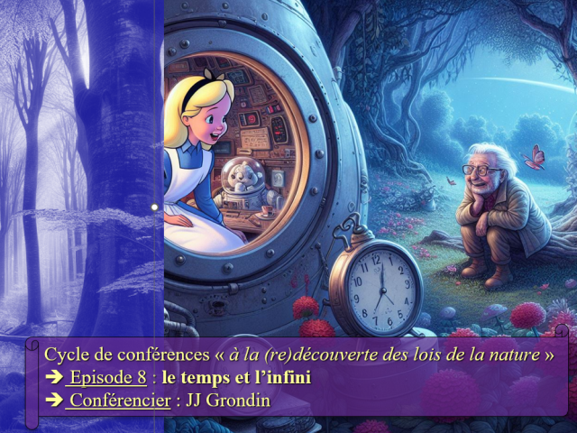 Affiche de la conférence n°9 générée par IA, elle est supposée représenter une Alice, sortant de sa fusée, elle est plus jeune que son frère Bob resté sur Terre.